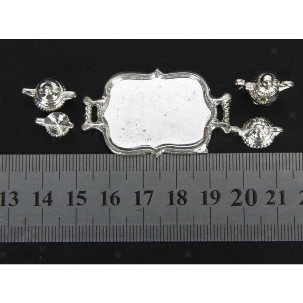 1:12 Dollhouse Miniature Traditional Silver Tea Coffee Set Dining 5 Pieces EUC - Picture 6 of 7